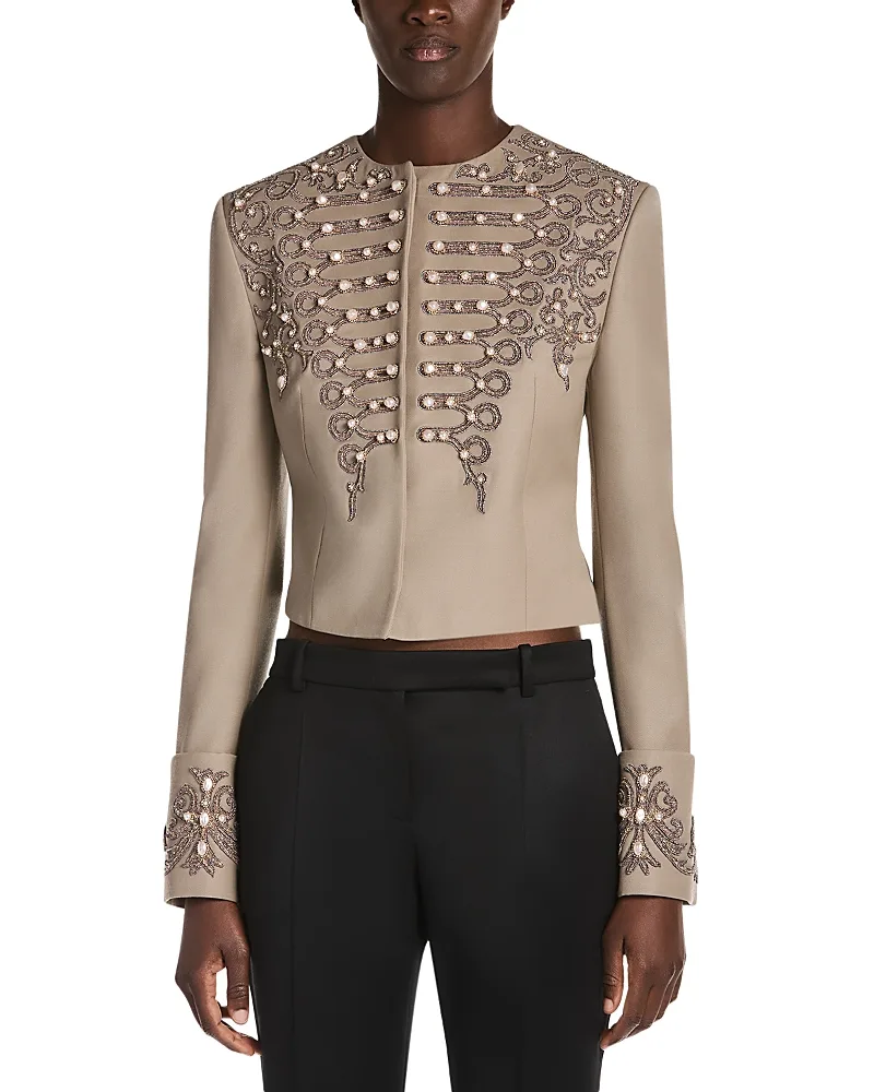 Wool Embellished Round Neck Jacket by Mcqueen