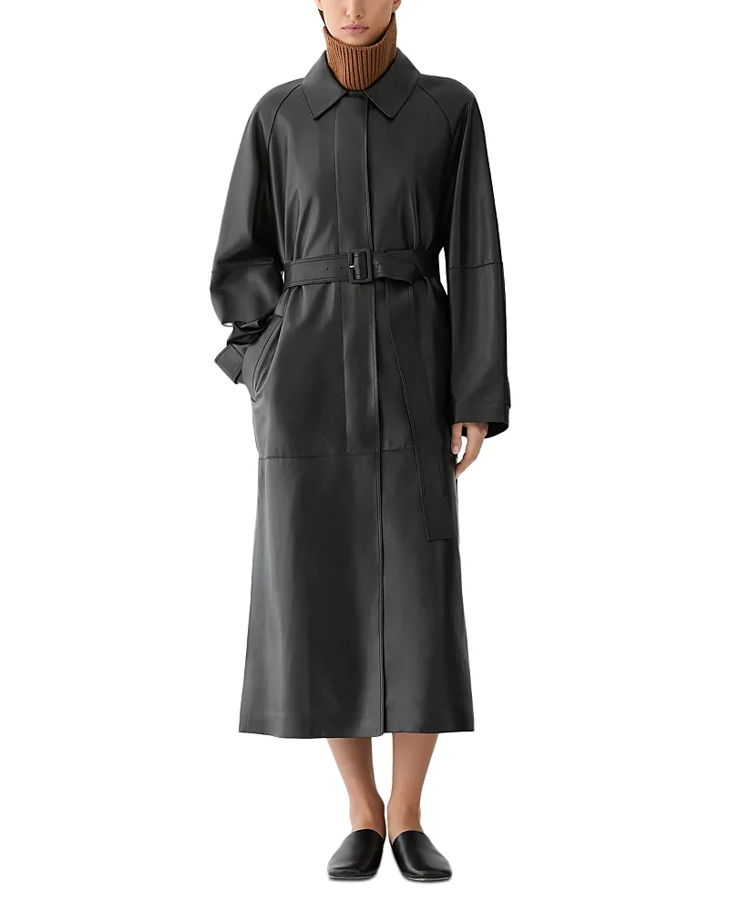 Leather Oversized Belted Trench Coat by Lafayette 148 New York