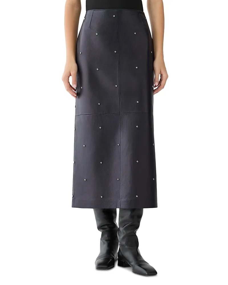 Hand Studded Leather Column Skirt by Lafayette 148 New York
