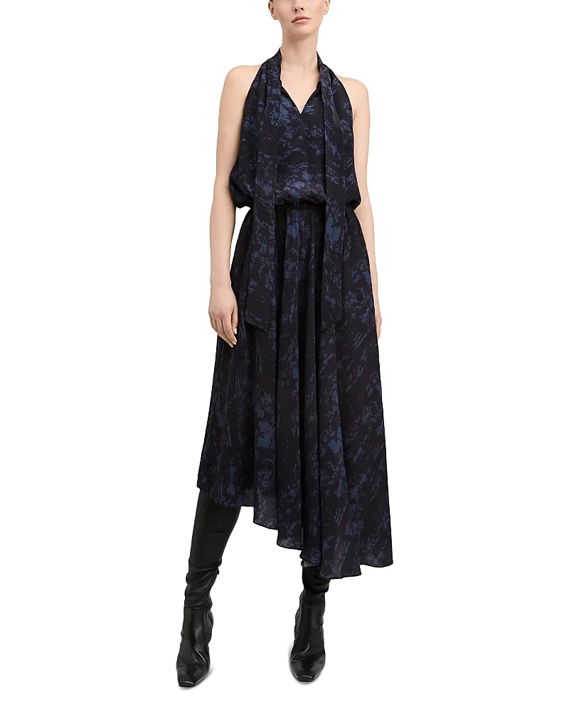 Bradley Printed Crepe De Chine Tie Neck Dress by Derek Lam