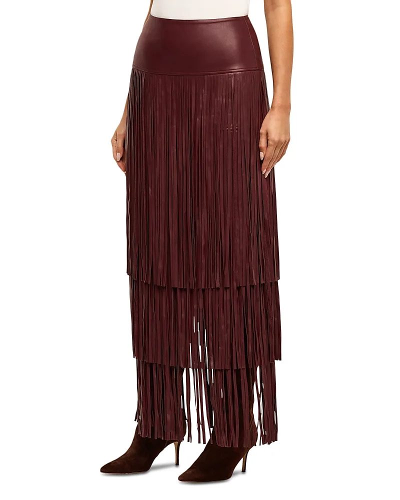 Karoline Maxi Fringe Faux Leather Skirt by L'AGENCE