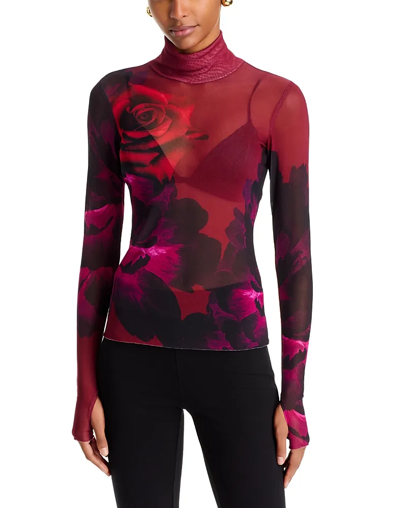 Zadie Long Sleeve Printed Mesh Top