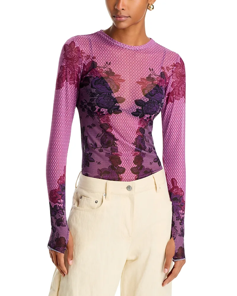 Kaylee Long Sleeve Printed Mesh Top by Afrm