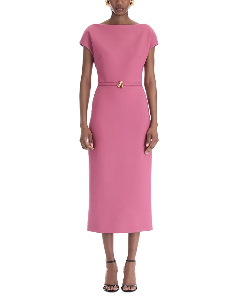 Boat Neck Belted Short Sleeve Dress