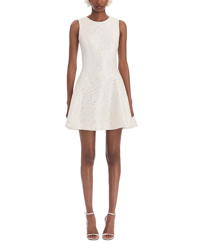 Wool Blend Sleeveless Sequin Tweed Mini Dress by Oscar de la Renta