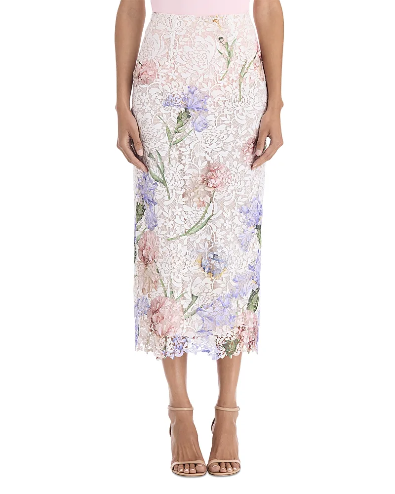 Iris Print Lace Pencil Skirt