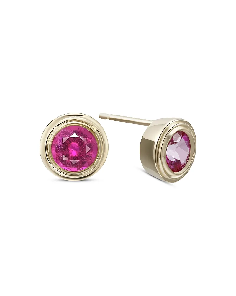 10K Yellow Gold Pink Topaz November Birthstone Bezel Stud Earrings
