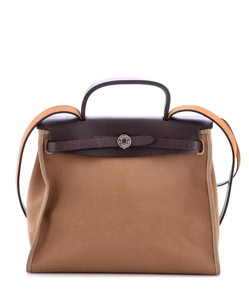 Pre-Owned Hermes Herbag 31 Leather & Canvas Shoulder Bag by Hermes