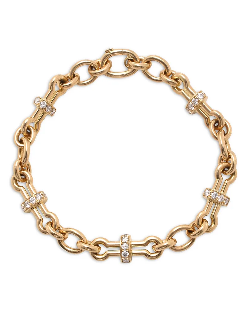 18K Yellow Gold Diamond Barbell Chain Bracelet, 1.5 Tcw