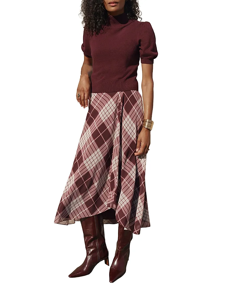 Checked Layered Midi Dress by Mint Velvet