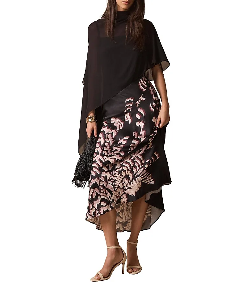 Satin Printed Cape Detail Maxi Dress by Mint Velvet