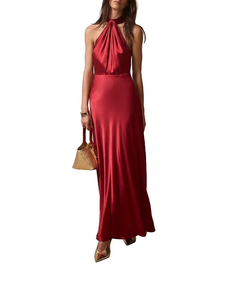 Satin Halter Midi Dress