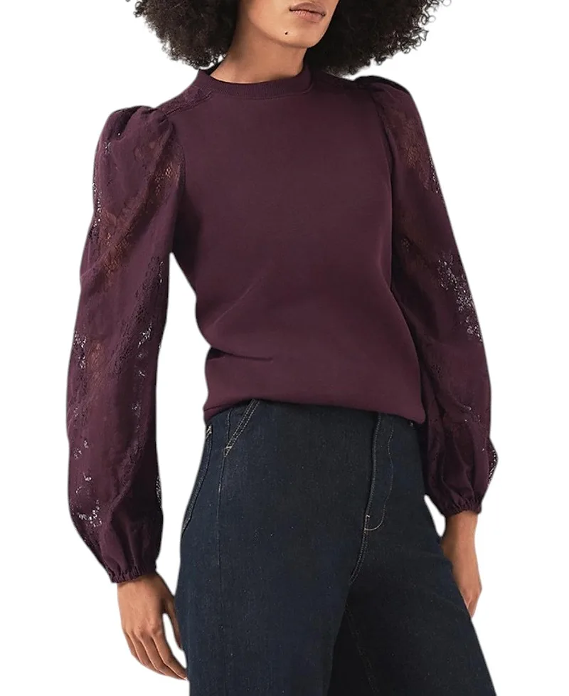 Cotton Blend Lace Sleeve Sweatshirt by Mint Velvet