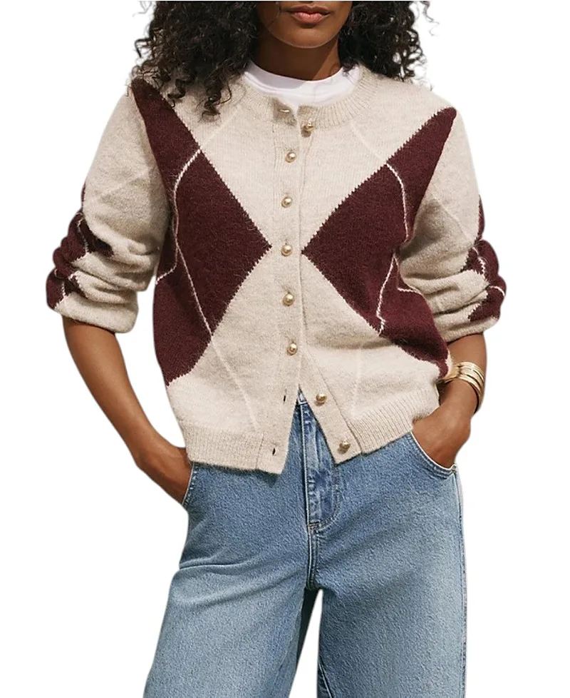 Wool Blend Argyle Cardigan by Mint Velvet
