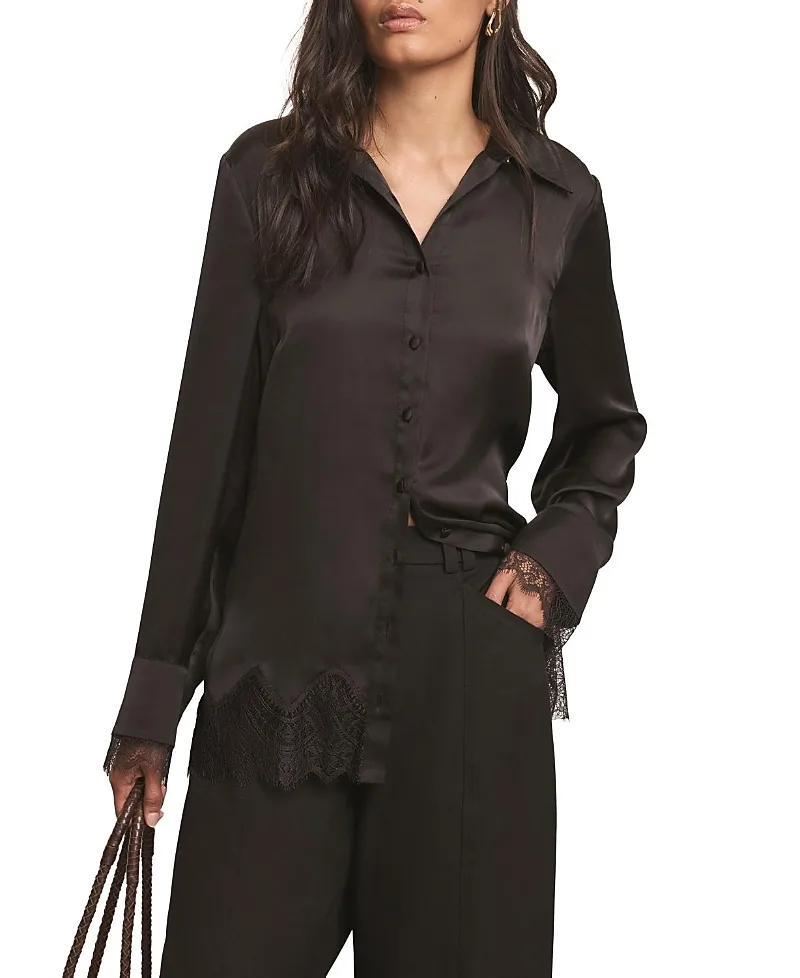 Satin Lace Trim Shirt by Mint Velvet