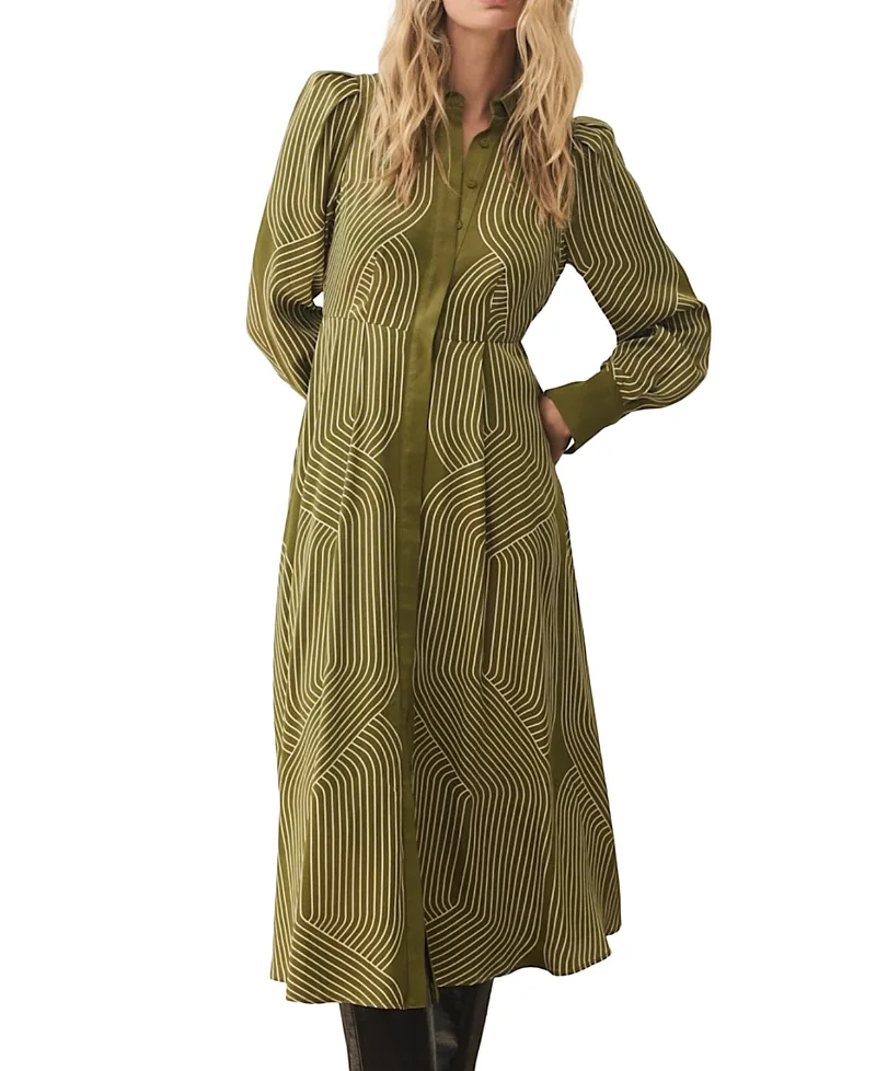 Satin Printed Midi Shirt Dress by Mint Velvet