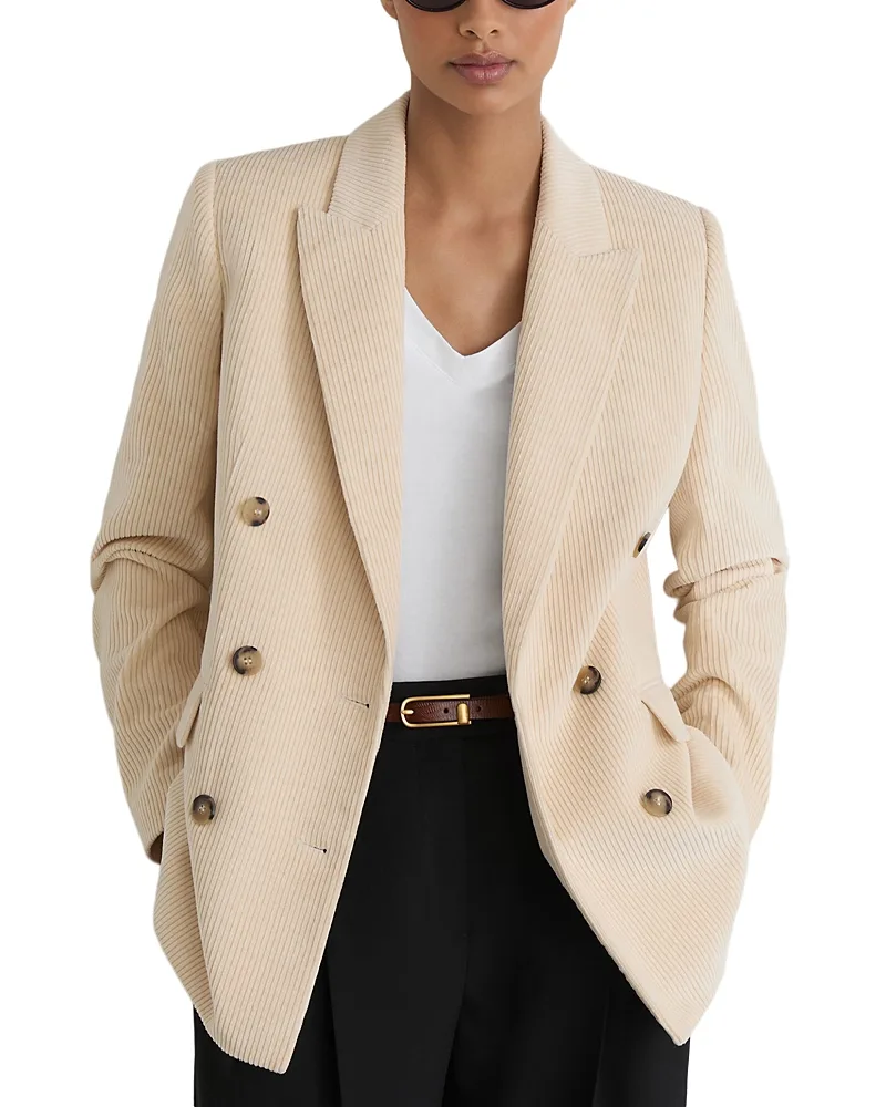 Sadie Cotton Corduroy Double Breasted Blazer by Reiss