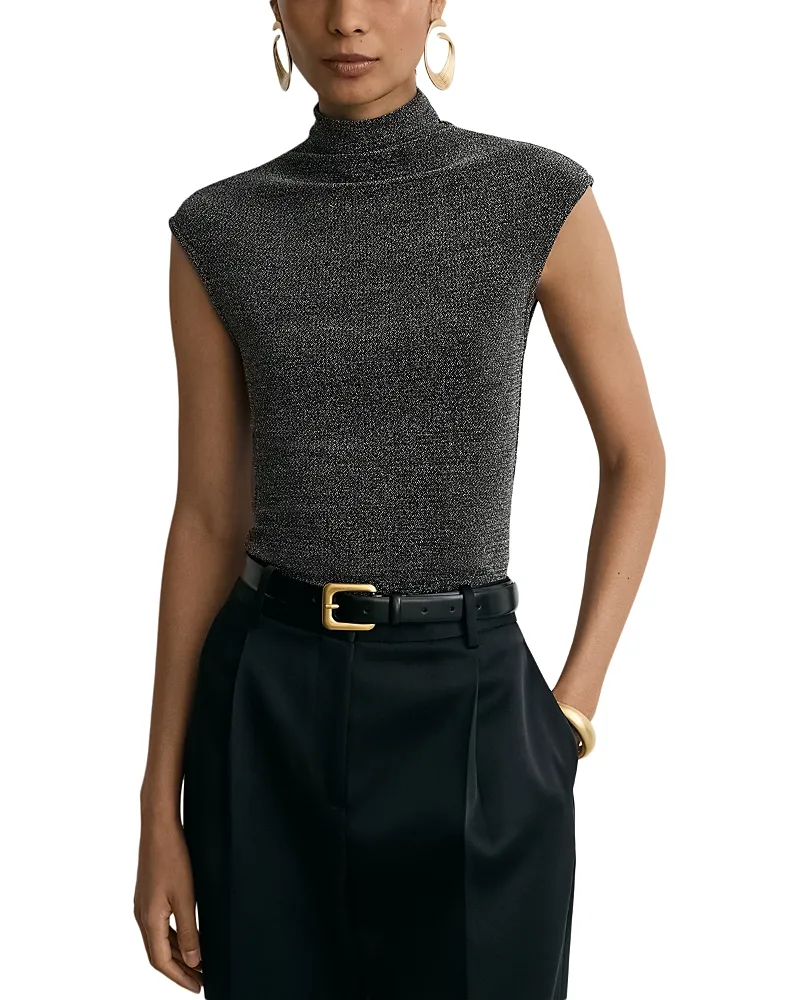 Seranne Metallic Funnel Neck Top by Reiss