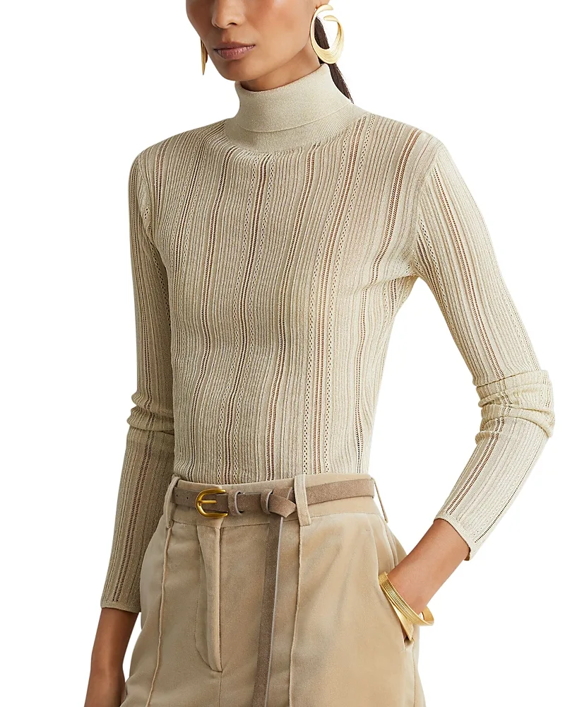 Sutton Mesh Openwork Roll Neck Top