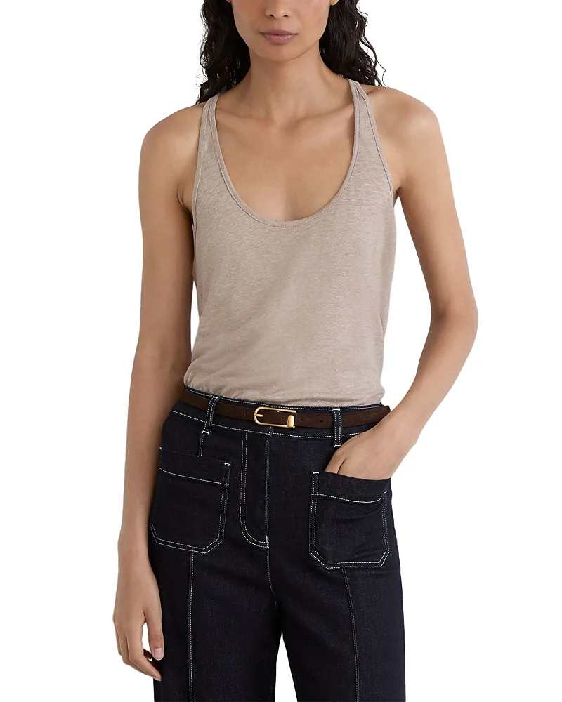 Lidie Linen Scoop Neck Tank Top - Stone by Reiss