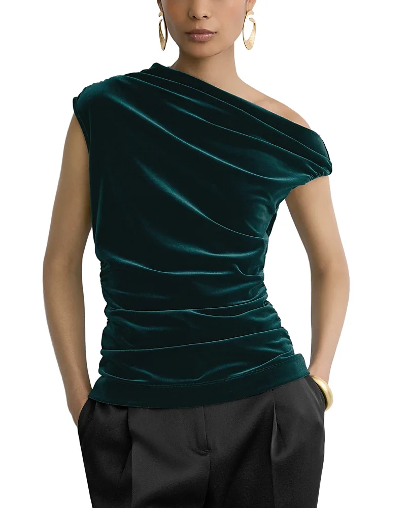 Demi Stretch Velvet Off-The-Shoulder Top by Reiss