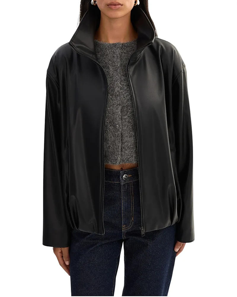 Denita Faux Leather Oversized Bomber Jacket
