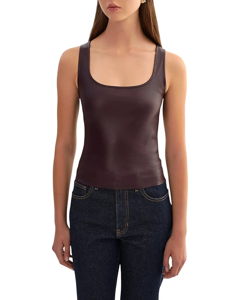 Cesia Scoop Neck Fitted Leather Tank Top