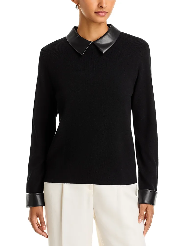 Faux Leather Collared Sweater