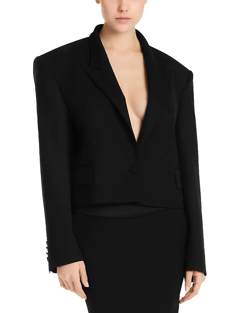 The Attico Wool Gabardine Cropped Blazer
