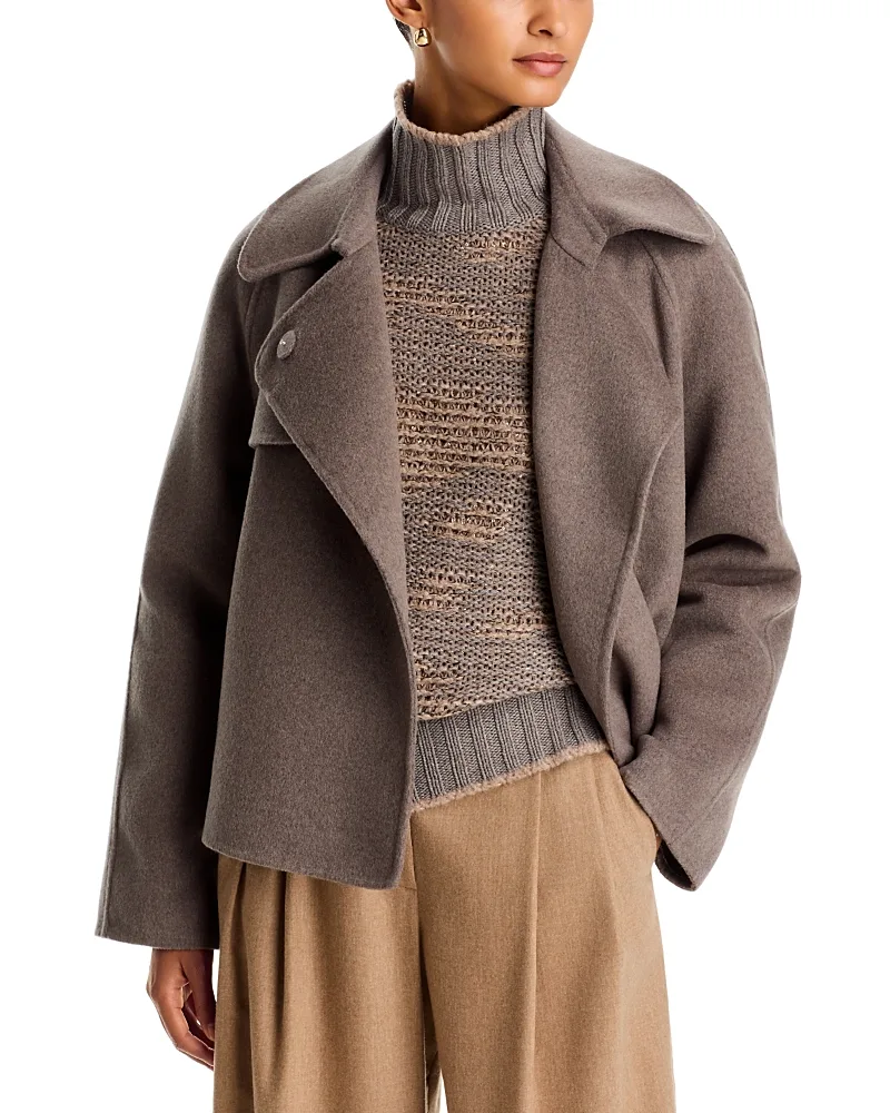 Wool & Cashmere Double Trench Effect Short Top Coat by Fabiana Filippi