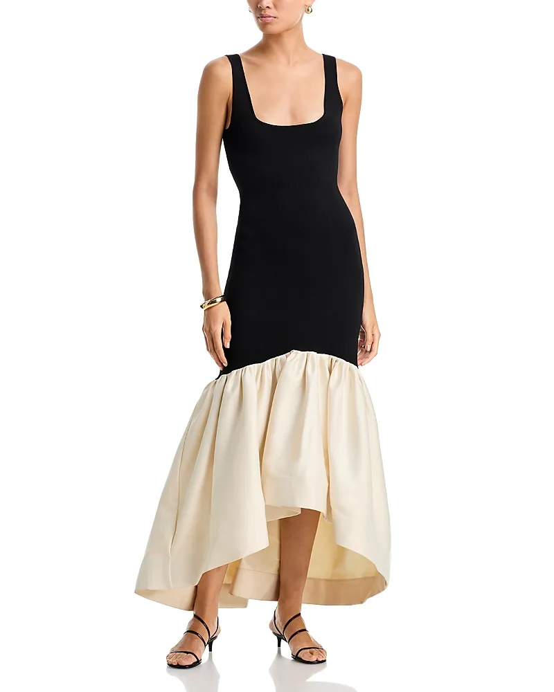 Isabell Knit Combo Satin Flounce Dress by Et Ochs