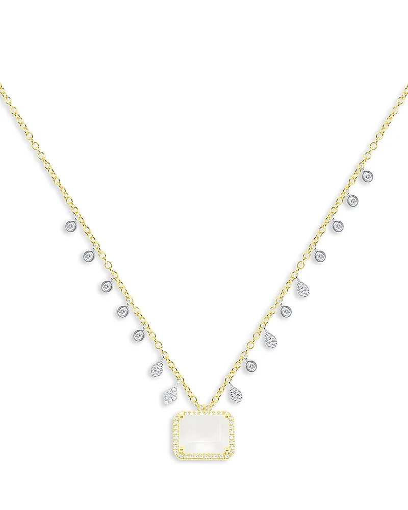 14K White & Yellow Gold Frosted Crystal & Diamond Dangle Pendant Necklace, 16-18" by Meira T