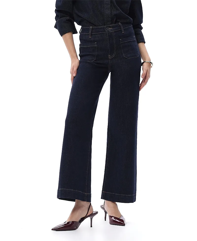 High Rise Wide Leg Jeans with Unique Patch Pockets by Bayeas