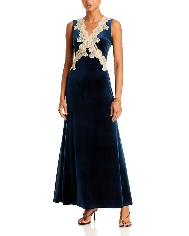 Velvet Lace Trim Slip Dress by AQUA