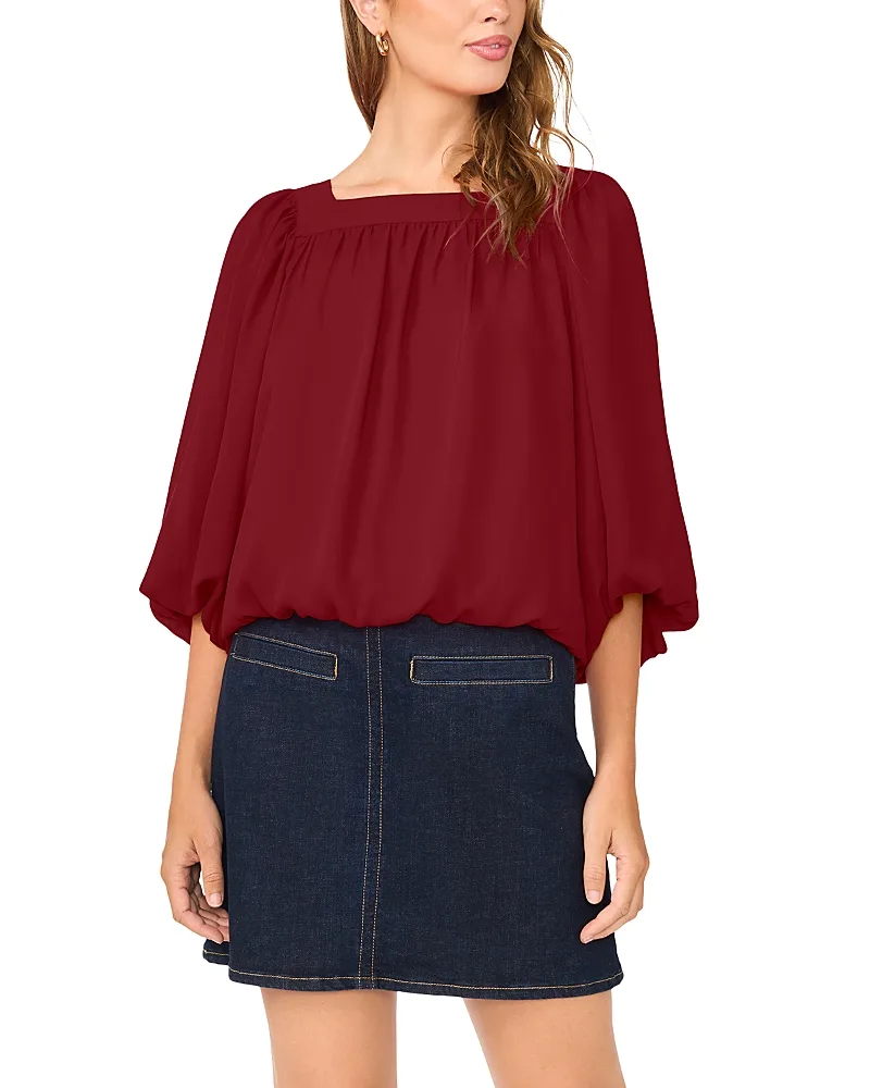 Square Neck 3/4 Sleeve Bubble Blouse