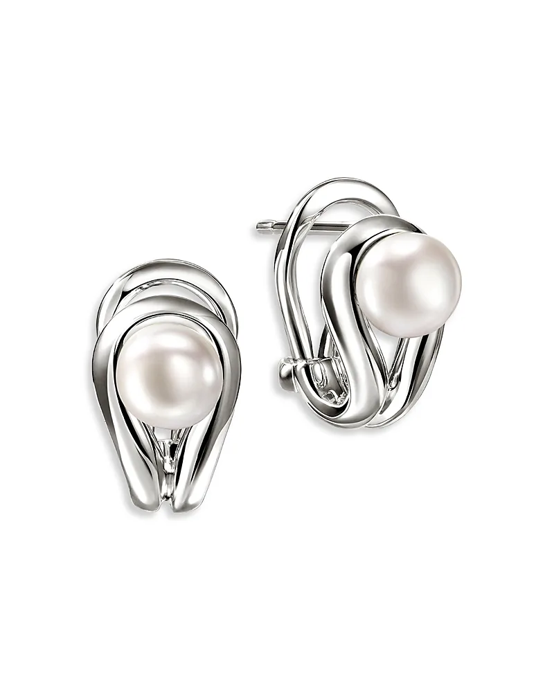 Sterling Silver Surf Cultured Freshwater Pearl Omega Earrings by John Hardy
