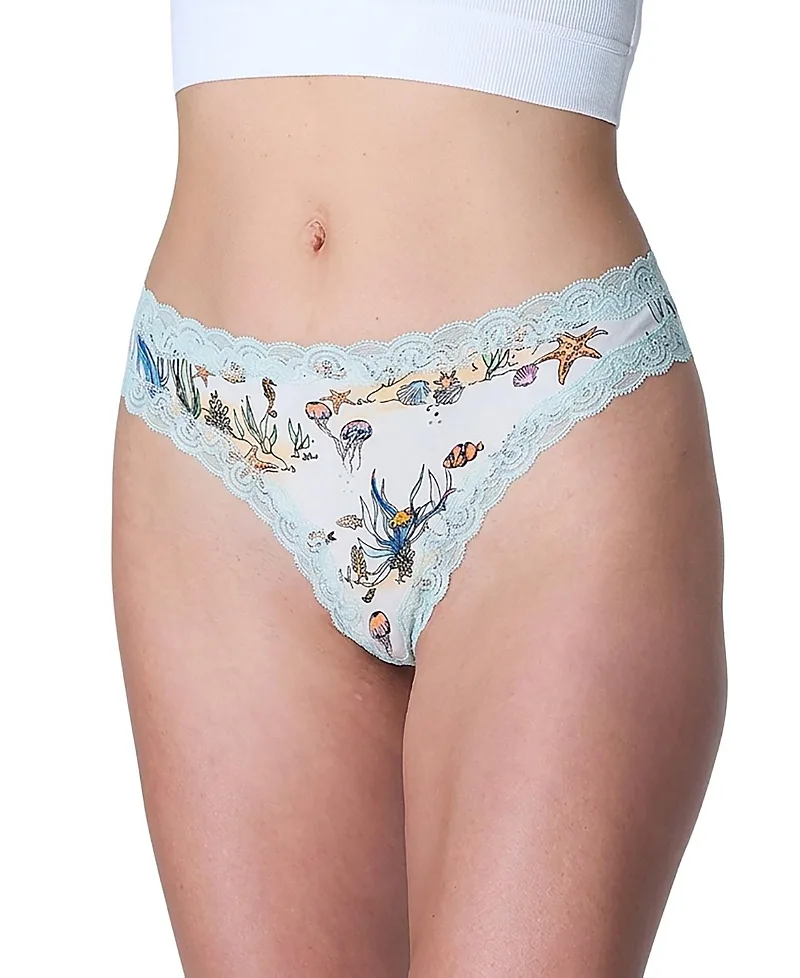 Soft Silk Printed Lace Trim Thong by Uwila Warrior