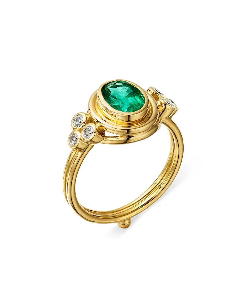 18K Yellow Gold Emerald & Diamond Classic Temple Ring by Temple St. Clair