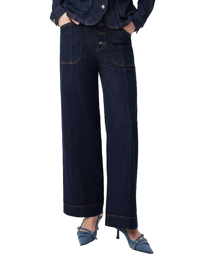 High Rise Straight Leg Denim Jeans with Wide Cuffed Hems by Bayeas