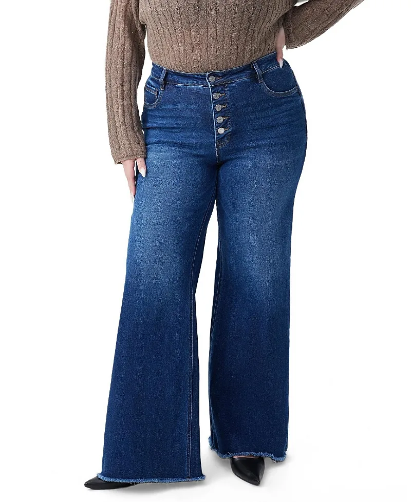 High Rise Wide Leg with Frayed Hem Denim Jeans