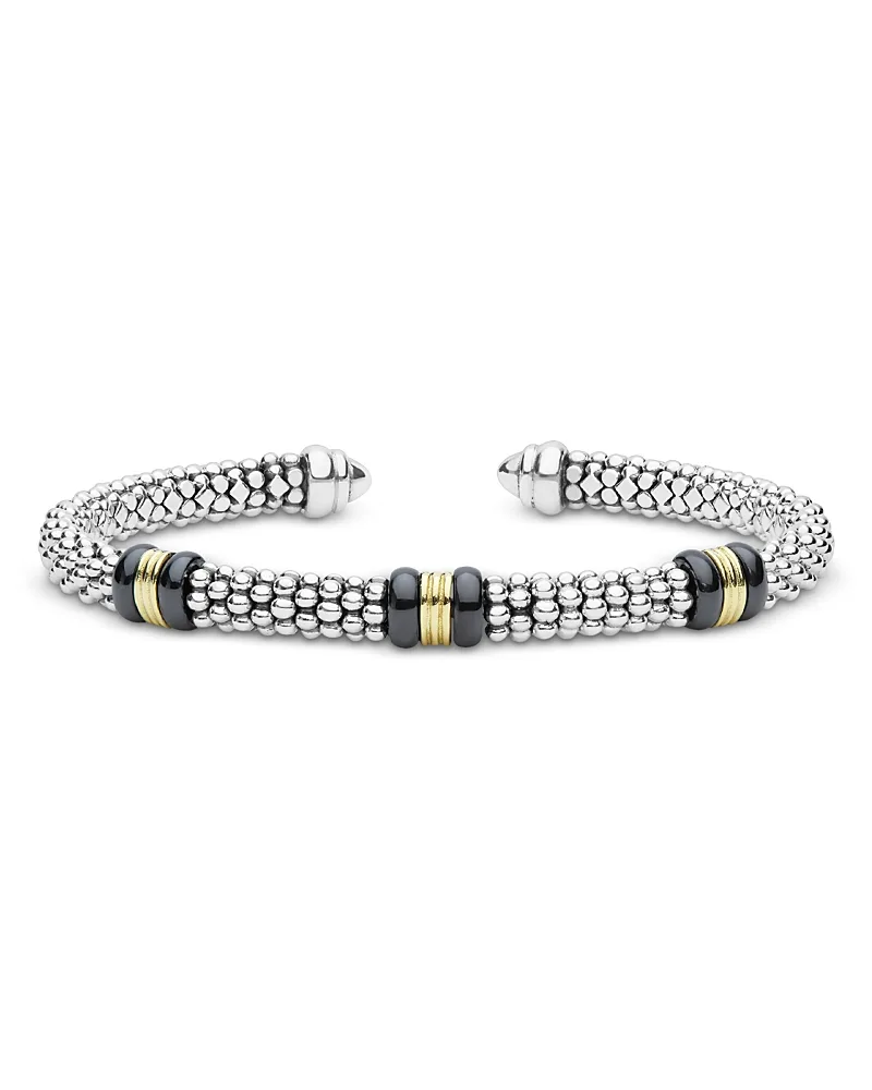 Sterling Silver & 18K Yellow Gold White Caviar Cuff Bracelet by Lagos