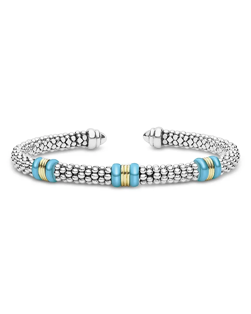 Sterling Silver & 18K Yellow Gold White Caviar Cuff Bracelet