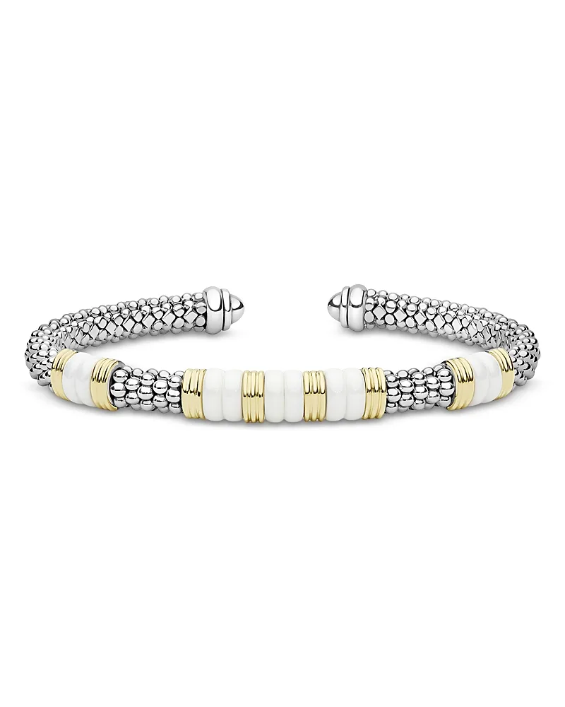 Sterling Silver & 18K Yellow Gold Black Caviar Cuff Bracelet