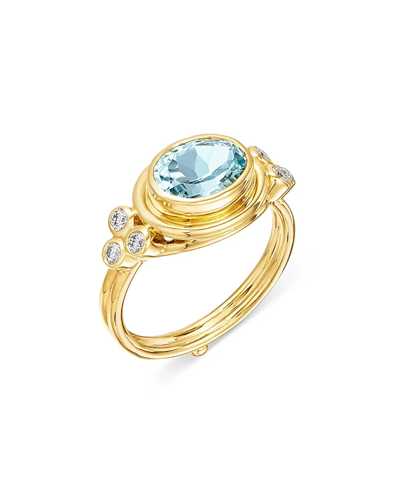 18K Yellow Gold Aquamarine & Diamond Classic Temple Ring by Temple St. Clair