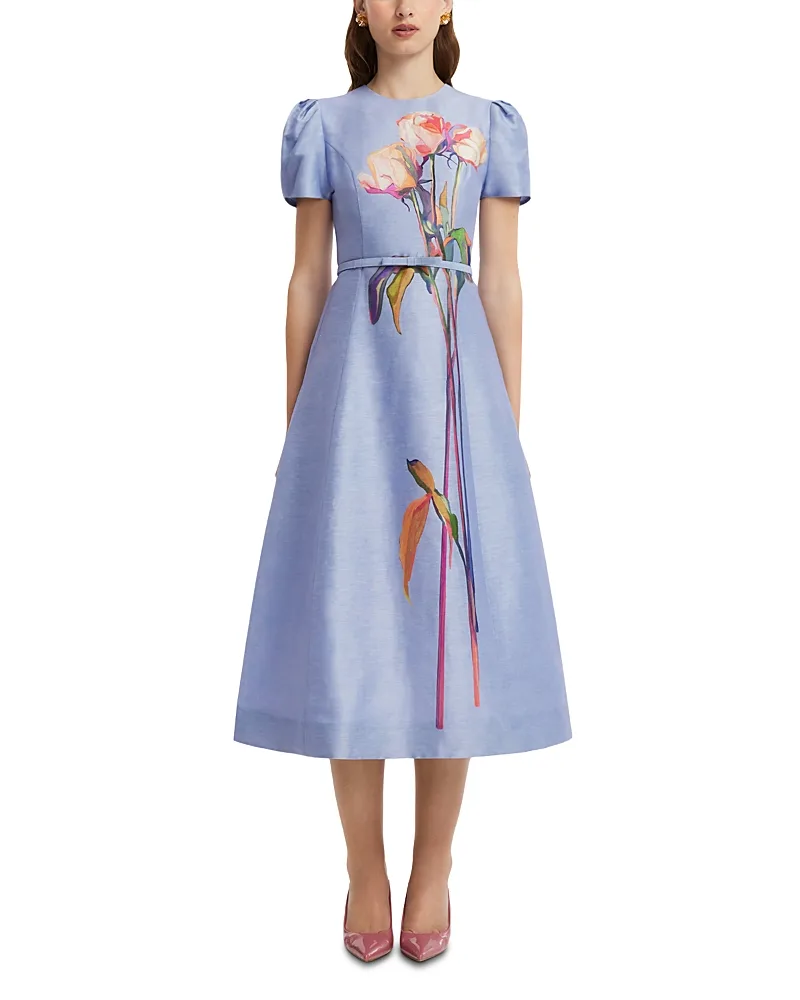 Marguerite Floral Linen & Silk Midi Dress