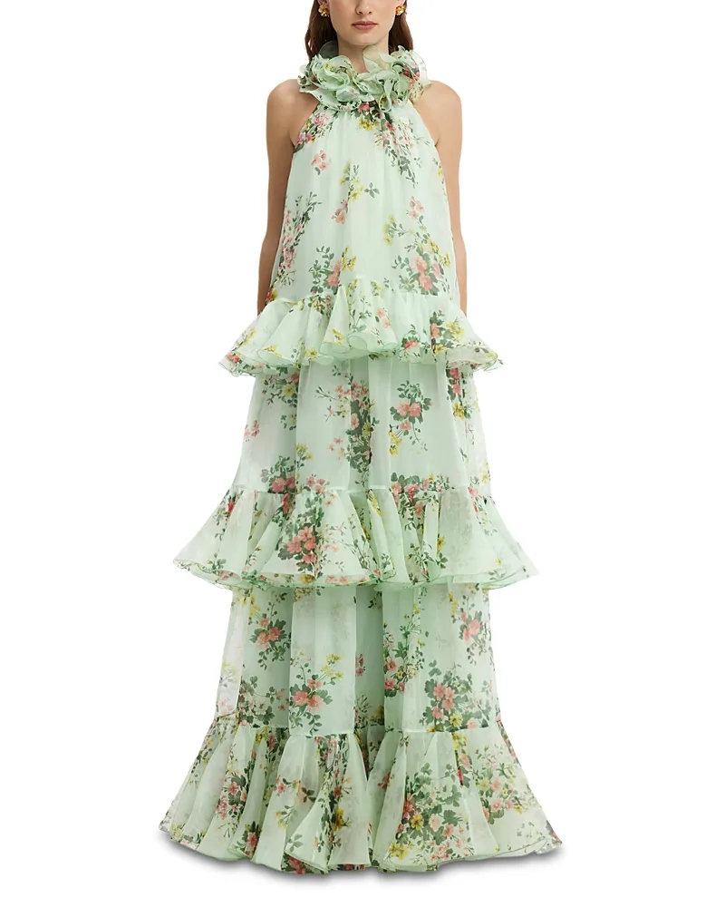 Thalia Printed Silk Tiered Maxi Dress by Leo Lin
