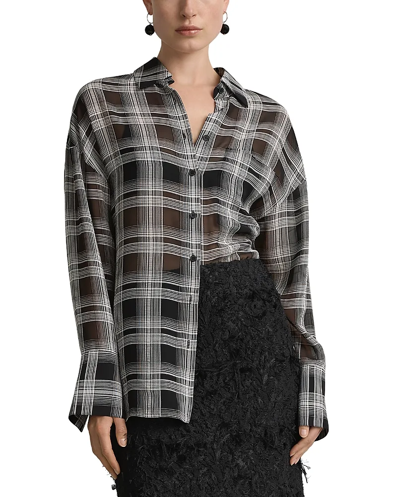 Joyse Sheer Plaid Tie Back Button Up Shirt by A.emery