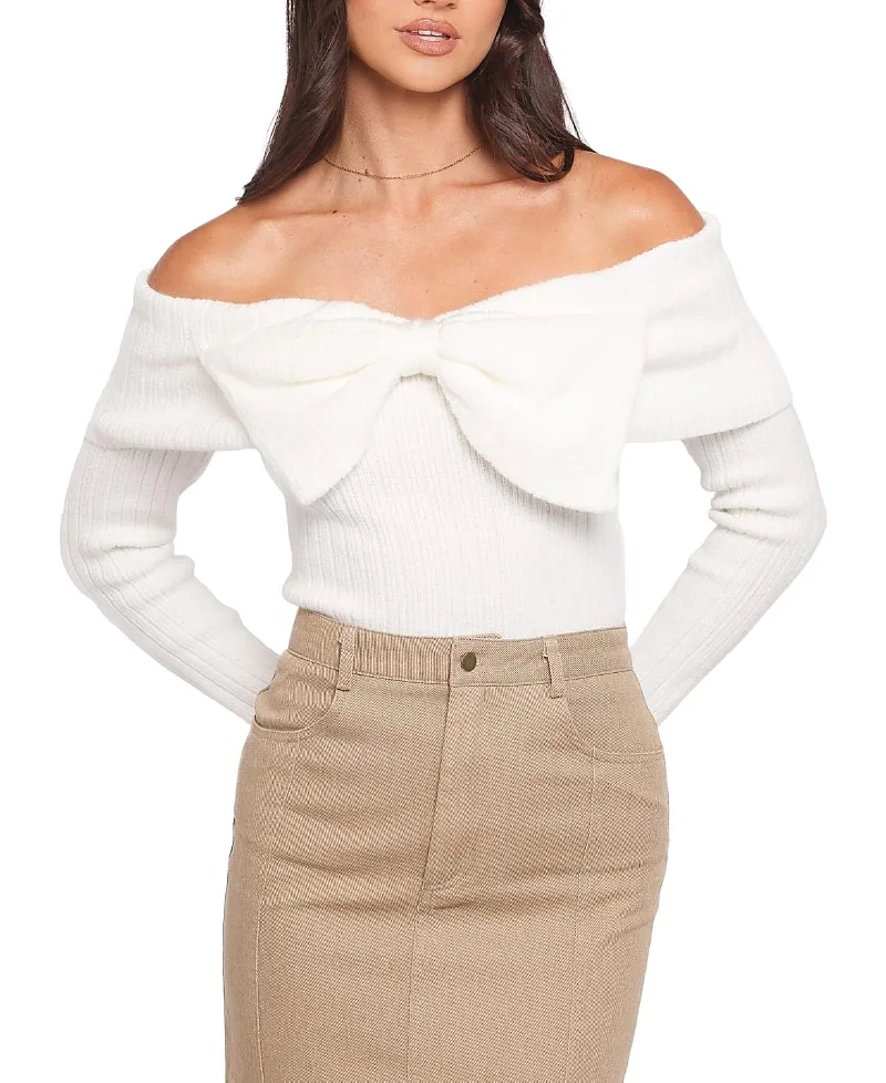 Helene Bow Off Shoulder Knit Sweater by Petal And Pup