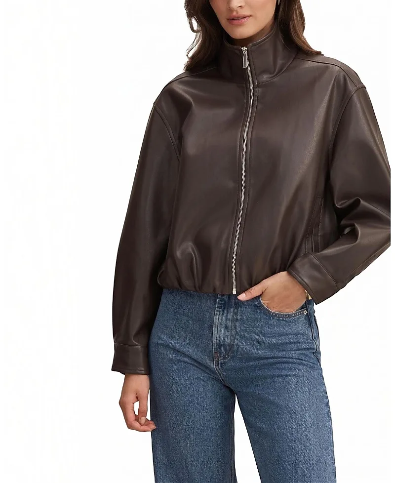 Julia Faux Leather Funnel Neck Jacket