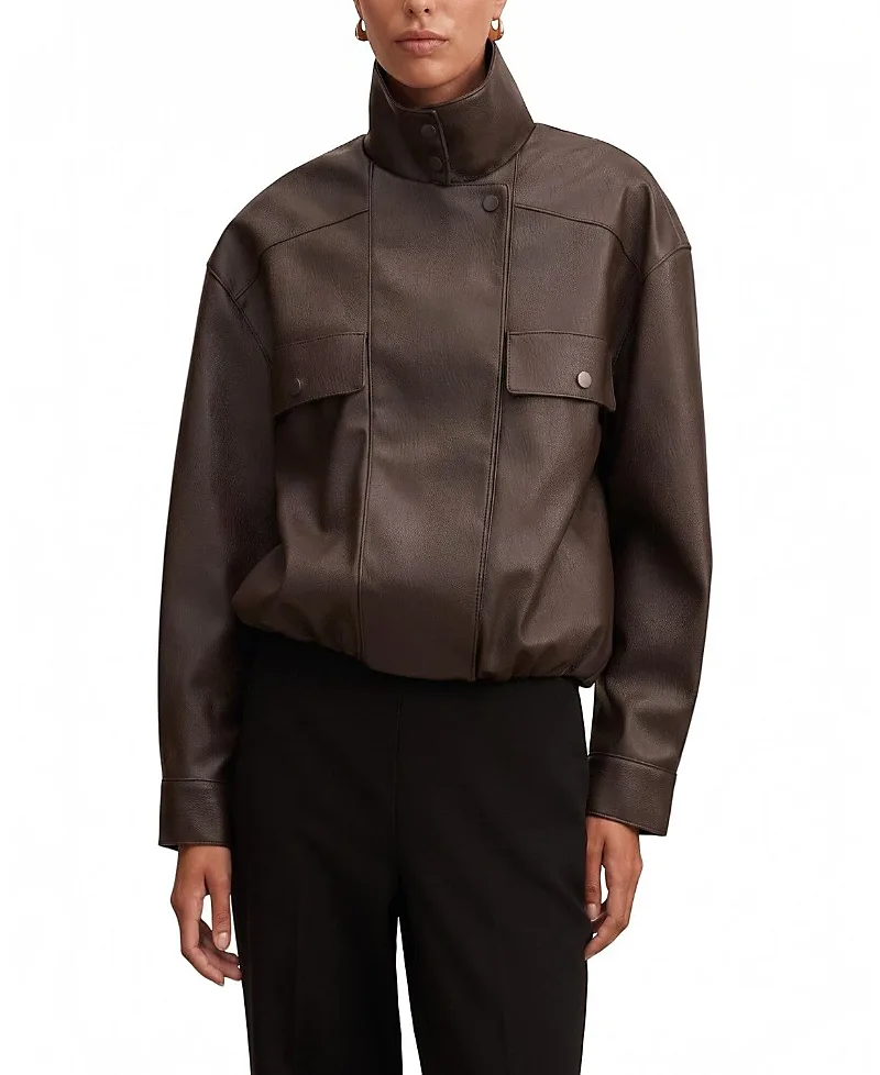 Angela Oversized Faux Leather Bomber Jacket